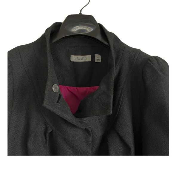 Miss Shop Black Wool Cropped Jacket Coat US Size 6 Retro Funnel Neck - Picture 3 of 7